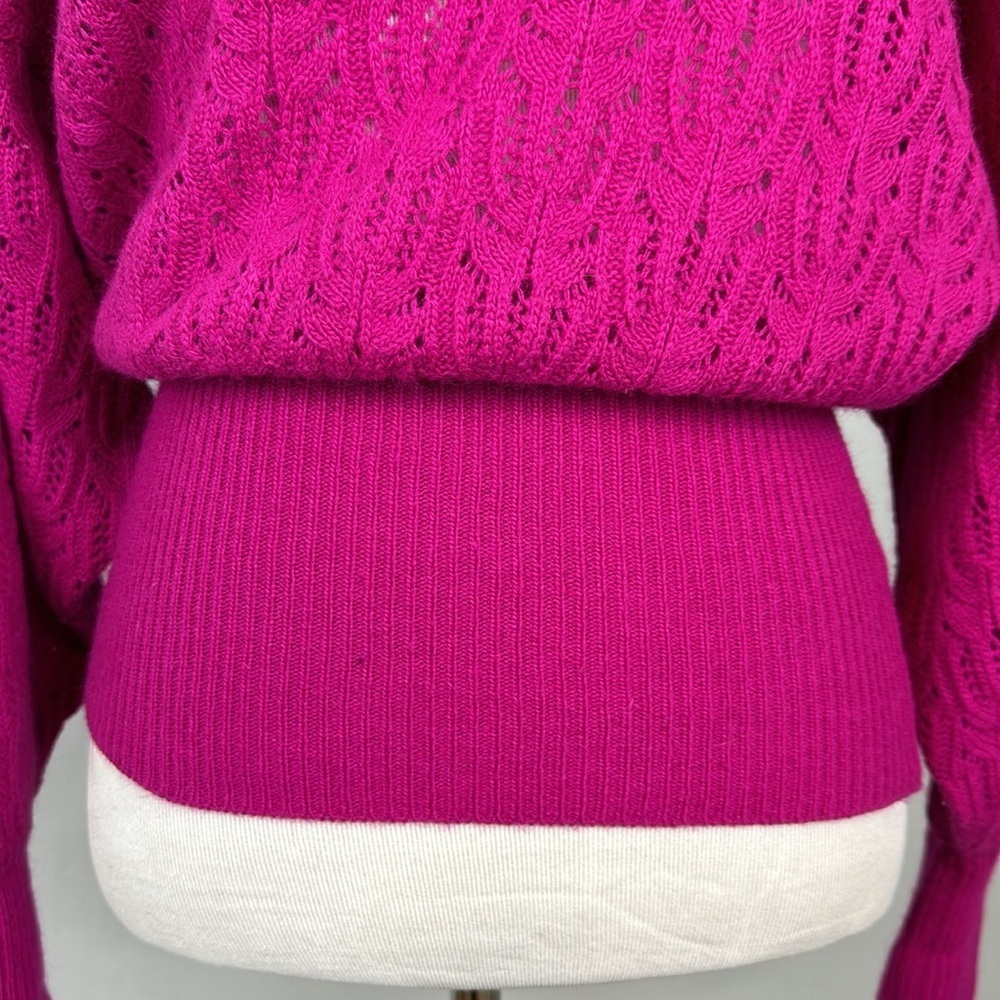 Pink Fuchsia Wool Rabbit Fur Open Back Pointelle … - image 3
